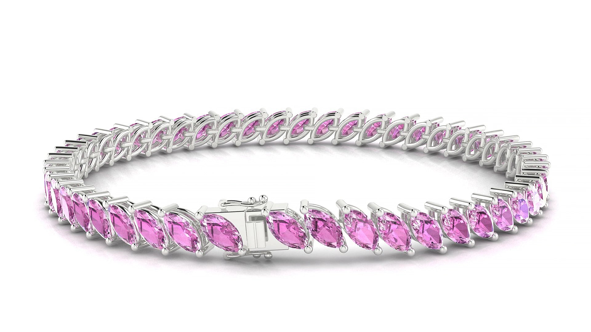 Venezia | 18k White Gold 6 x 3 mm Marquise Natural Pink Sapphire 15 cm Tennis Bracelet
