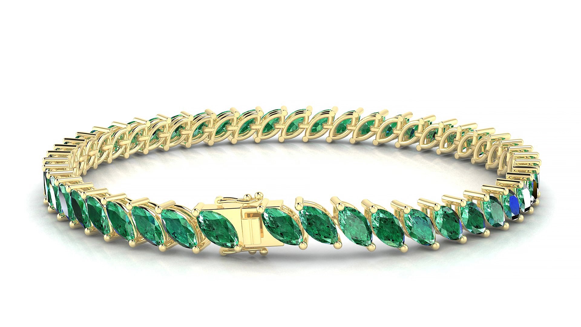 Venezia | 18k Yellow Gold 6 x 3 mm Marquise Natural Emerald 15 cm Tennis Bracelet