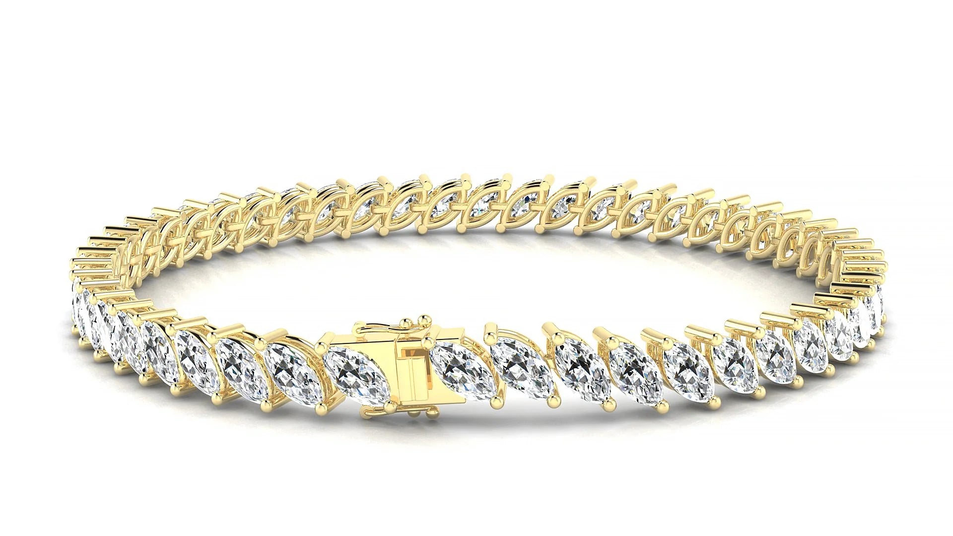 Venezia | 18k Yellow Gold 6 x 3 mm Marquise Lab-Grown Diamond 18 cm Tennis Bracelet