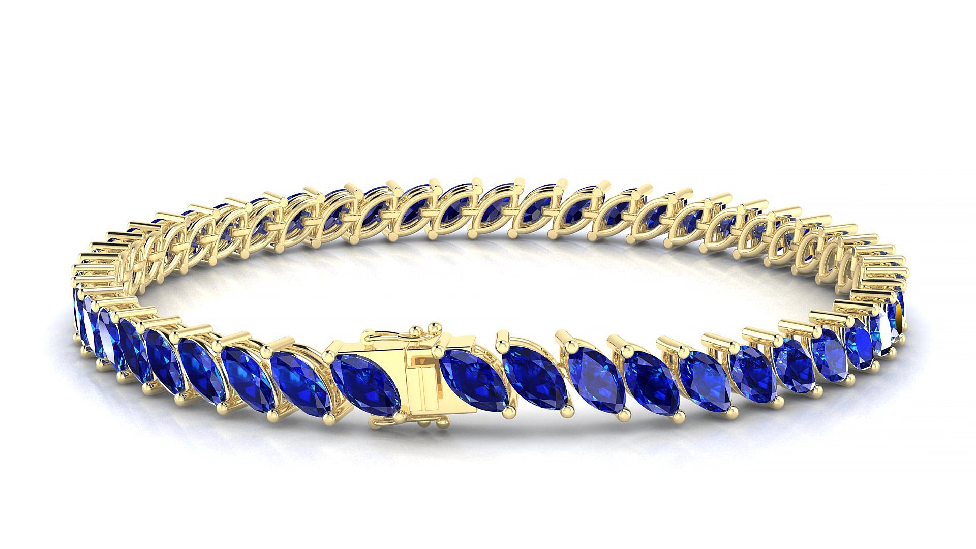 Venezia | 18k Yellow Gold 6 x 3 mm Marquise Natural Sapphire 16 cm Tennis Bracelet