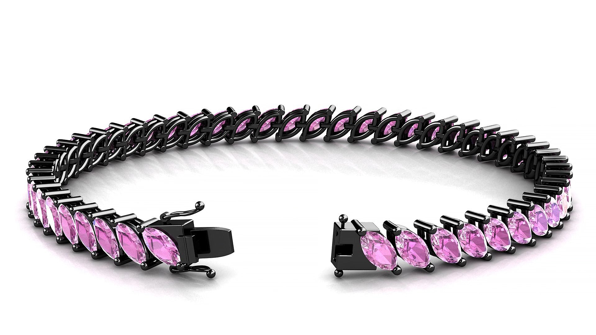 Venezia | 18k Black Gold 6 x 3 mm Marquise Natural Pink Sapphire 15 cm Tennis Bracelet