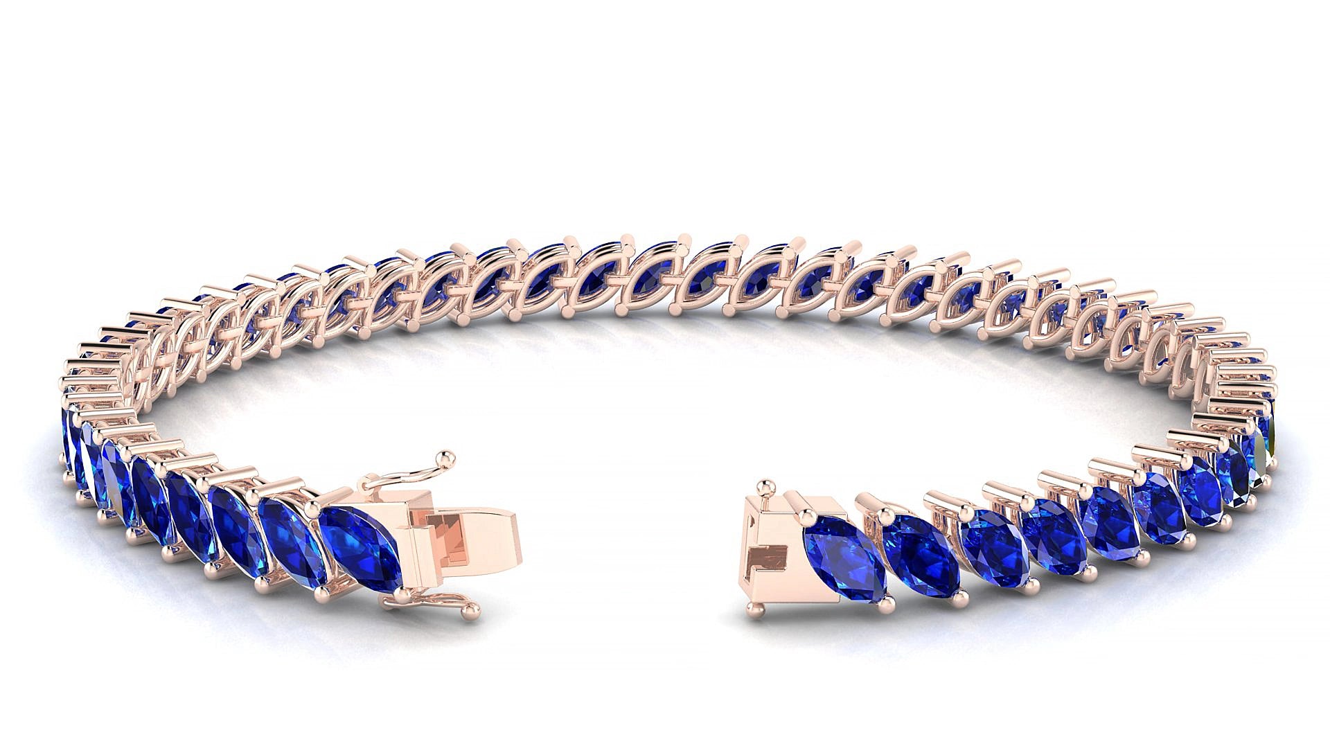 Venezia | 18k Rose Gold 6 x 3 mm Marquise Natural Sapphire 15 cm Tennis Bracelet