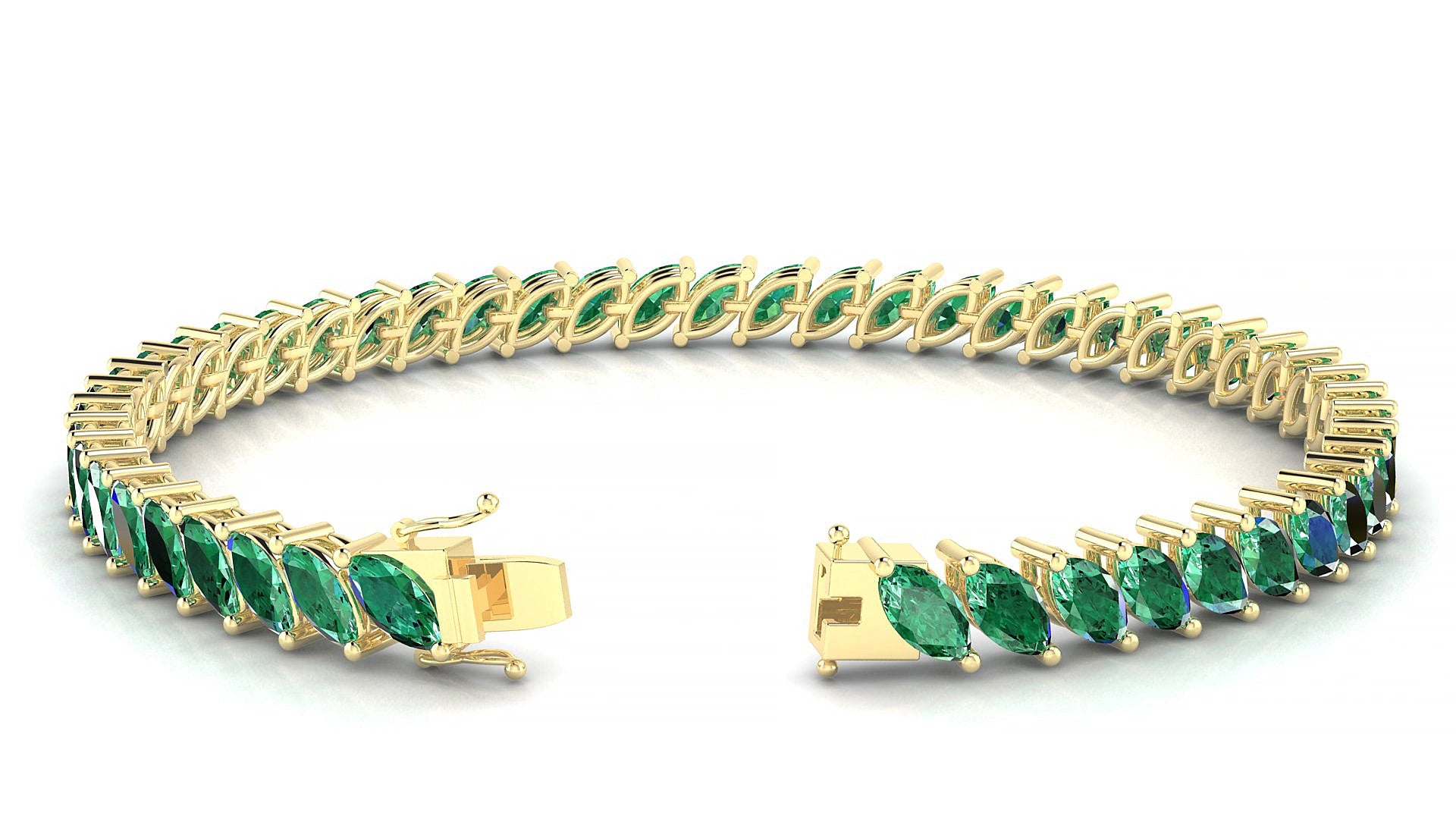 Venezia | 18k Yellow Gold 6 x 3 mm Marquise Natural Emerald 15 cm Tennis Bracelet
